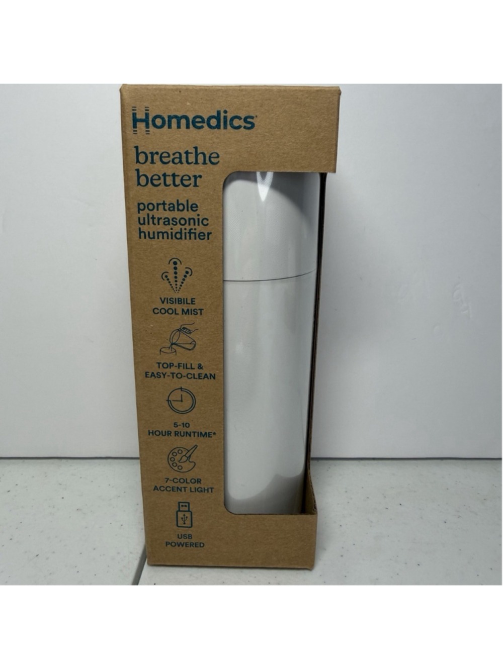 HoMedics Breathe Better Portable Ultrasonic Cool Mist Humidifier USB Top Fill
